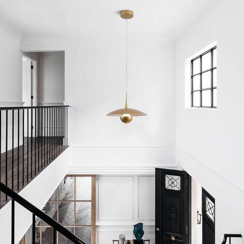 Image of Vintage Led Pendant Light Farmhouse Gold Metal Ceiling Lights Mid Century Modern Pendant Lighting Industrial Large Pendant Light for Kitchen Island Bedroom