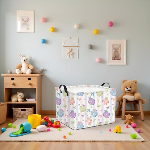 Image of Rectangular Easter Basket Fabric Storage Bin Boxes Collapsible Baby Girl Basket for Clothes Books Shelves Basket(Bowknot Egg)