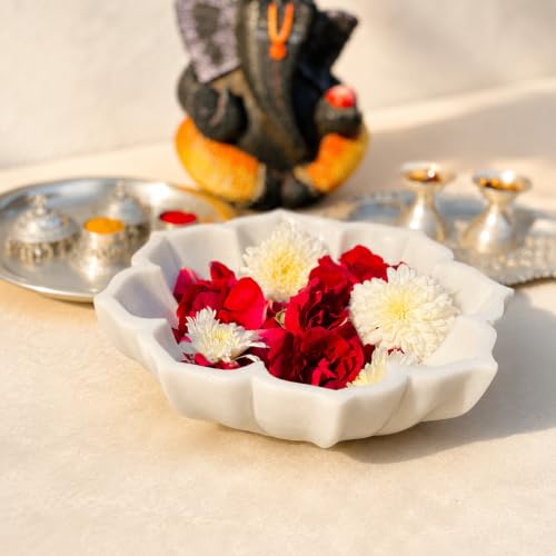 Image of Marble Urli Bowl for Home Decor | Handcrafted Floating Bowl, Decorative Centerpiece for Living Room Table, Luxury Stone Urli Dish, Pooja Decor & Festive Gift Item (Lotus /6 Inch)