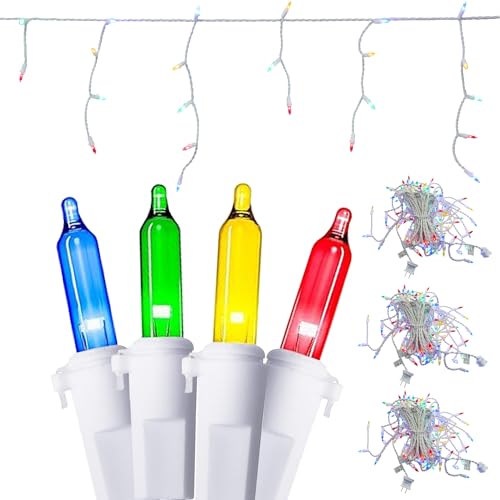 New One Icicle Lights Outdoor 3 Pack, 20.2 FT 150 LEDs Multicolor Icicle Christmas Lights with White Wire, Connectable Icicle String Lights with 39 Drops, Holiday Wedding Party Led Icicle Lights New One Icicle Lights Outdoor 3 Pack, 20.2 FT 150 LEDs Multicolor Icicle Christmas Lights with White Wire, Connectable Icicle String Lights with 39 Drops, Holiday Wedding Party Led Icicle Lights