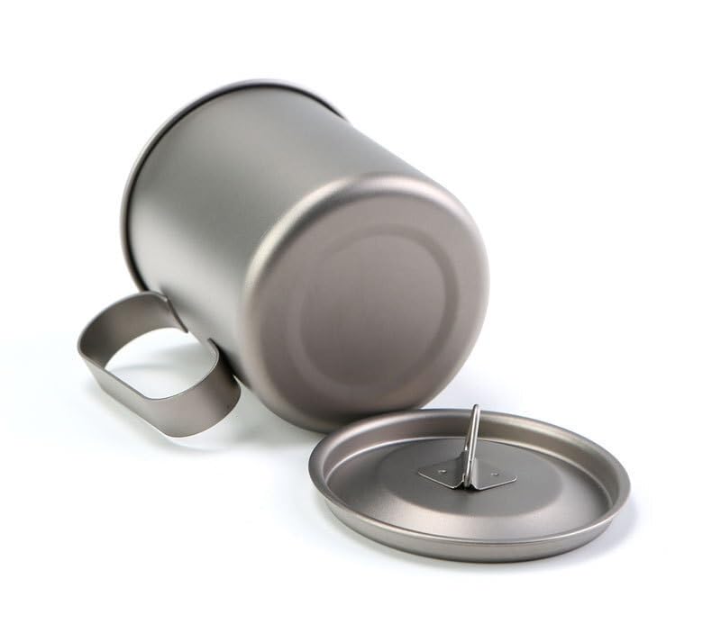 Echeson 1PC Pure Titanium Tea Cup 420ML, Mug with Lid and Widened Fixed Handle, Suitable for Outdoor Camping Or Cycling