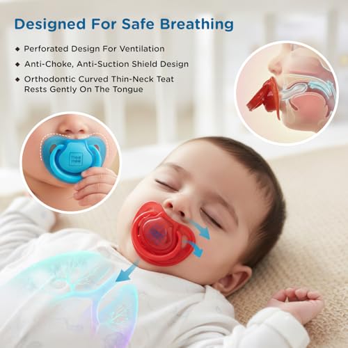Image of Mee Mee Ultra Light Silicone Baby Pacifier & Teether, BPA-Free, Soft Nipple Design, Oral Soothing, Pack of 6, 0-6 Months, Blue /Red