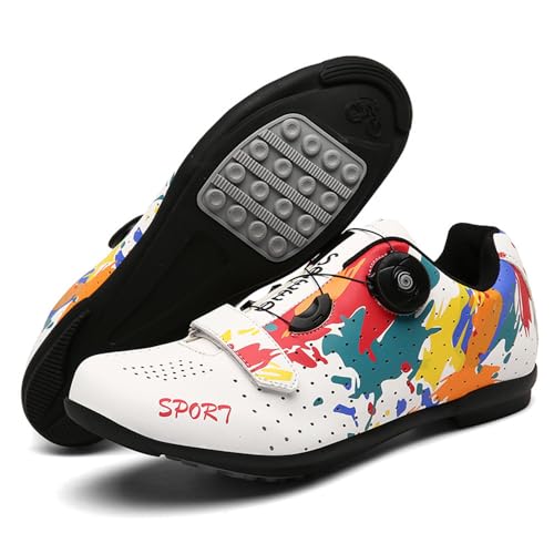 Hixingo Chaussures de Cyclisme pour Hommes, Femmes, Graffitis Colorés Impression Chaussures D'équitation sur Route et Montagne, Caoutchouc Semelle Chaussures de Vélo sans Verrouillage