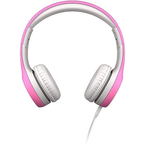 Lilgadgets Connect+ para niñas con cable y micrófono, límite de volumen para una escucha segura, diadema ajustable, almohadillas acolchadas para mayor comodidad, para niños para la escuela, color rosa