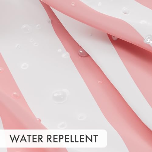 Image of AmazerBath Pink Vertical Stripes Shower Curtain, Cute Pink Stripe Bathroom Shower Curtain with 12 Shower Curtain Hooks, Rustic Fabric Pink and White, 72x72 Inches