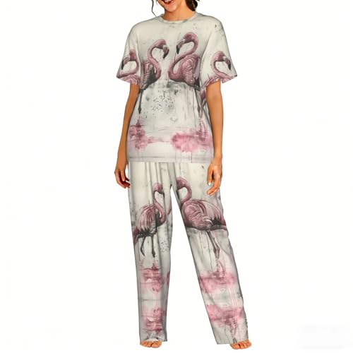 Ensemble pyjama doux à imprimé flamants roses femmes pour dormir et relaxer