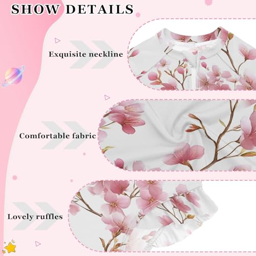 ALAZA Toddler Swimsuit Girl Bathing Suit Swimwear Rash Guard Cherry Blossoms Long Sleeve 3T4