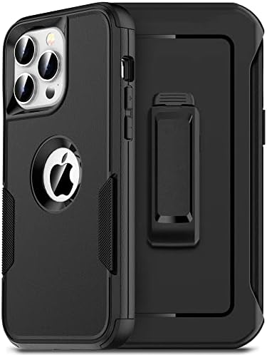 Defender Case for iPhone 14 pro max with Holster Belt Clip: [2pcs Screen Protectors + Camera Lens Protector] Heavy Duty Protective Shockproof Rugged Non-Slip Hard Phone Cover for Men, Black