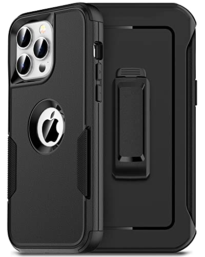 Defender Case For Iphone 14 Pro Max With Holster Belt Clip: [2Pcs Screen Protectors + Camera Lens Protector] Heavy Duty Protective Shockproof Rugged Non-Slip Hard Phone Cover For Men, Black #TOP3