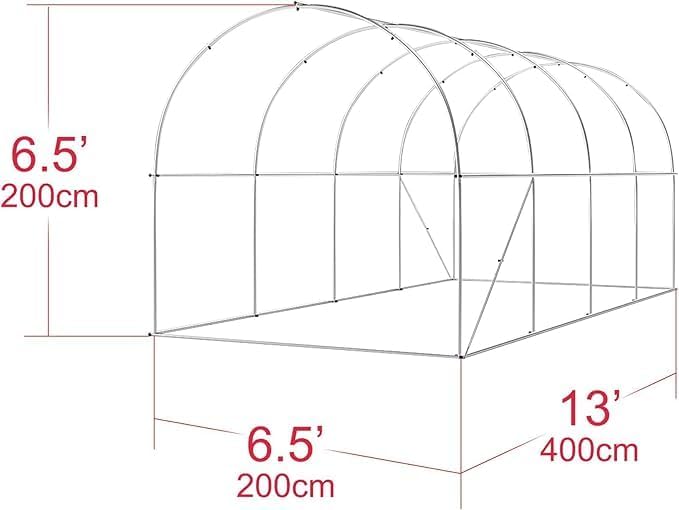 BenefitUSA Upgraded Garden Arch Multi-Size Climbing Plants Arch Arbor Galvanized Steel Frame for Greenhouses Large Walk-in Green House Heavy Duty Tunnel Green Houses，(13x6.5x6.5ft)