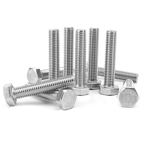 Image of 10PCS /Lot M10 Bolts, M10x1.25x50mm Fine Thread Hex Head Rod Bolts, Din933 Standard Size, All Thread, Length: 50mm, Pitch: 1.25mm (Stainless Steel, Silver)