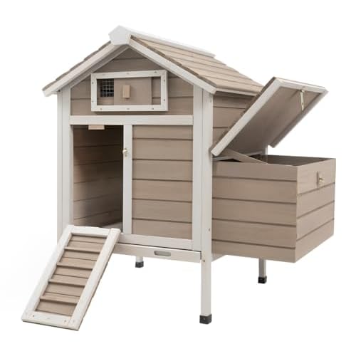 Chicken Coop Rabbit Hutch with Removable Trays,Raised Floor Hen House with Nesting Box,Wooden Outdoor Poultry Cage Pet House with Ramp Run Hen Cage fo