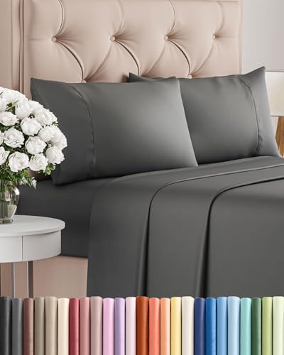Image of Twin 4 Piece Bed Sheet Set - Comfy, Breathable & Cooling Sheets - Charcoal | Ultra Soft Hotel Luxury Bedding Set with 8-16 Inch Deep Pockets, 1 Flat & 1 Fitted Sheet & 2 Pillowcases, Wrinkle & Fade Free