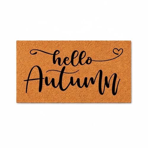 Hello Autumn Doormat, Heart Swirl Script Welcome Mat, Fall Front