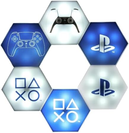 Paladone Playstation Hexagon LED Lights – Free Standing or Wall Mountable – Customizable Game Room Decor Lighting – Remote-Controlled Light Phasing and Music Reactive Modes