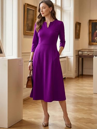 Image of Allegra K Womens 3 /4 Sleeve A-Line Business Work Formal Midi Dress