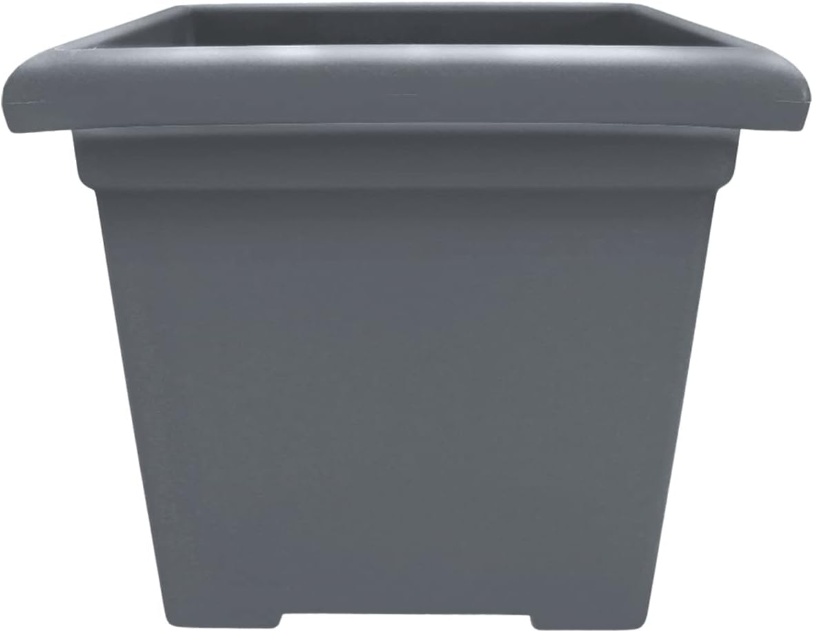 The HC Companies 15.5 Inch Accent Square Planter - Lightweight Decorative Outdoor Plant Pot with Drainage for Front Porch, Deck, Patio, Warm Gray Warm Gray 15.5"