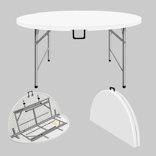 Mesa redonda plegable portátil con asa y soporte de metal, ligera y para uso al aire libre, camping, barbacoa, jardín, fácil de llevar, perfecta para picnics y eventos