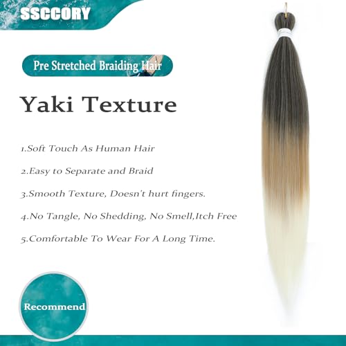 EZ Braid 26 Inch Pre Stretched Braiding Hair 6 Packs Yaki Texture Braiding Hair for Crochet Hair Braids Kanekalon Synthetic Fiber Hot Water Setting Crochet Braiding Hair Extensions(1B/27/613#) - Image 2