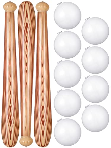 Inflatable Baseball Set, Includes Baseball Bat and White Mini Beach Ball Plastic Inflatable Baseball Bat for Kids and Adults Outdoor Yard Backyard Garden Pool Playing (12 Pcs)