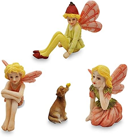 JIUMO Miniature Garden Fairies for Fairy Garden Fairy Figurines Accessories Outdoor Little Garden Fairies Mini Fairies Set for Kids Garden Miniature Boy Fairies Sitting Fairies