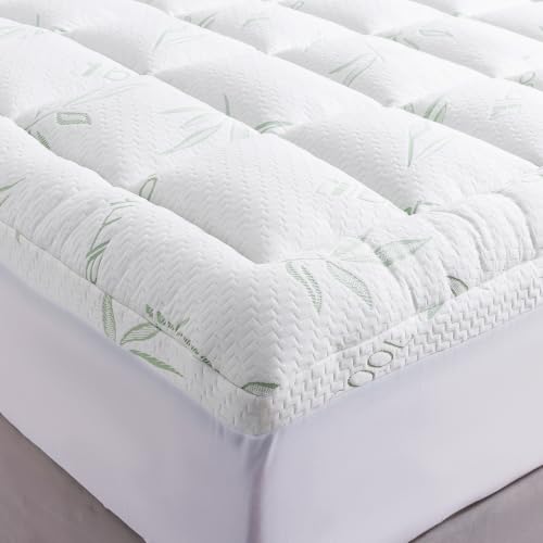 Image of WhatsBedding Mattress Topper Queen, Soft Pillow Top Mattress Topper with Deep Pocket Fits 8-21 Inch,Bamboo Viscose Air Layer Queen Mattress Topper.