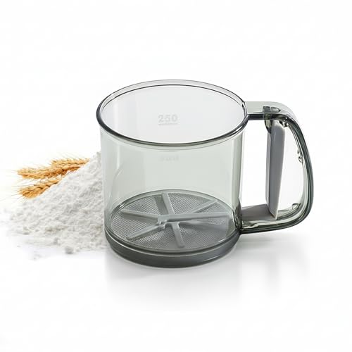 Bibykivn Setaccio Farina con Manico, Spargi Zucchero a Velo con Scala, Macinino per Zucchero a Velo, Spargifarina–Doppio Setaccio da Cucina per Farina di mandorle, Cacao in Polvere (Semplice)