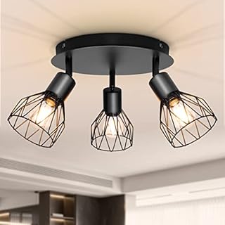 Dehobo Spot Light Fittings for Ceilings Adjustable Metal Wire Cage Kitchen Spotlight Ceiling Lights with E14 Base Black 3 Way Ceiling Light Industrial for Indoor Home Bedroom Hallway Living Room Shop