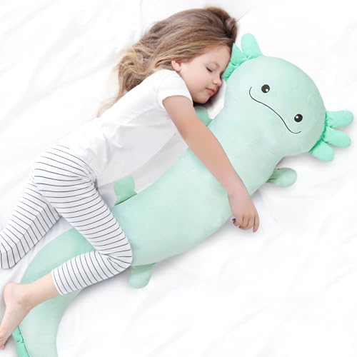 Image of Tianmihou 48 inch Giant Axolotl Plush Stuffed Animal, Big Light Green Axolotl Glow in The Dark Fluorescent Plushies, Jumbo Stuffy Body Pillow Gifts for Kids Adults, Birthday