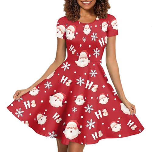 Image of Forchrinse Summer Dresses for Women Crew Neck Short Sleeve Midi Dress Casual Beach Vacation Sundress