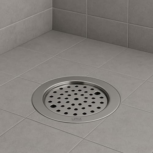 Image of LIPKA Round Floor Drain |304-Grade Stainless Steel |5 Inches| with Cockroach Trap /Jali & Lock|