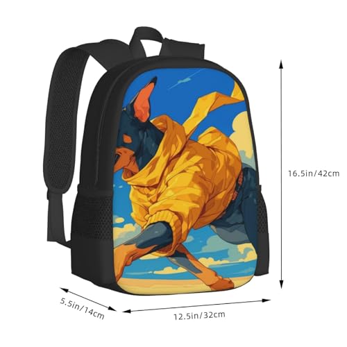Commuter Unisex Doberman Yellow Hoodie Sky Backpack Spacious Compartments for Work Essentials Casual Outings & Trips 17 Inch3
