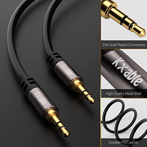 3.5mm Auxiliary Audio Stereo Cable 50 Feet, Long Male to Male Aux Cord, Gold Plated Connectors, OFC Core, Black Cable (with 5 pcs Cable Ties) - 50ft