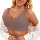 PoseFree Deals Fashion Womens Wireless Bras Supportive Tshirt Bra No Underwire Seamless Push Up V Mesh Comfortable Bralette Everyday Bras Coffee M