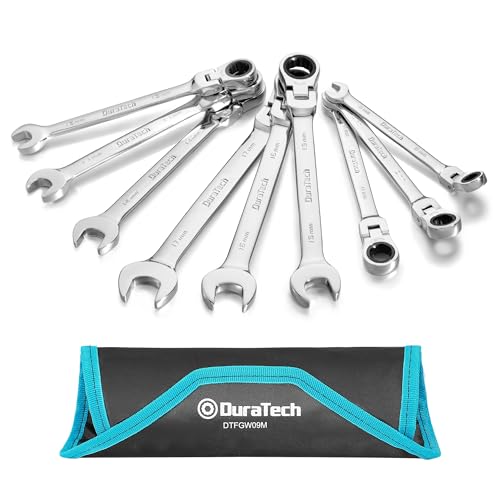 DURATECH コンビネーションレンチ フレックスラチェットレンチ コンビネーションスパナ 片口スパナ 首振りラチェット 72ギア CR-V鋼製 9本組 自動車修理 メンテナンス DIY用 収納バッグ付き