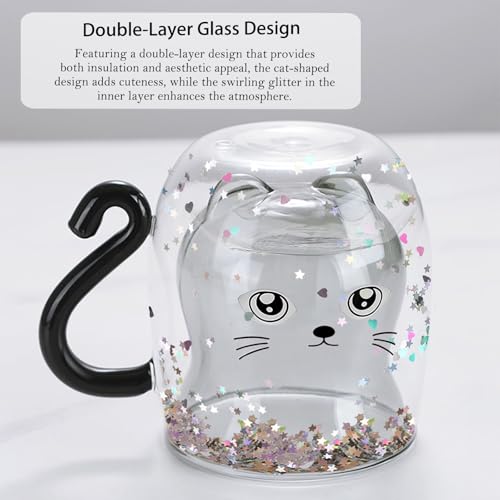 Gifts for Women Cat Gifts Double Walled Glass Coffee Latte Cup Cute Stuff Black Cat Mug Gifts for Her Christmas Stocking Fillers,Birthday,Valentines,Halloween Presents for Women,Men,Kid,Mum,Teacher