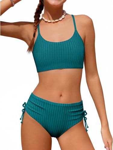 Image of Weixinbuy Girls Swimsuits Summer Bathing Suit for Teens Girls 2 Piece Bikini Set Solid Beach Swimsuit Swimwear for Girls
