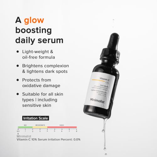 Image of Minimalist 10% Advanced Vitamin C Serum for Glowing Skin | Brightening & Dark Spot Treatment | Treats Uneven Skin Tone, Dullness & UV Damage | Daily Face Serum | 20 ml