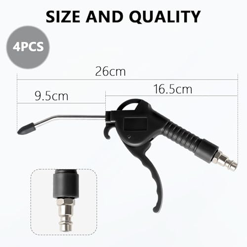 EXLECO 4 x Compressed Air Pistol Blow Gun Compressed Air 95 mm Blow Pipe Air Pressure Gun Compressor Air Gun with 1/4 Inch Connection Air Blow Gun Plastic Housing Blow Gun Max. 8 Bar Black - Image 2