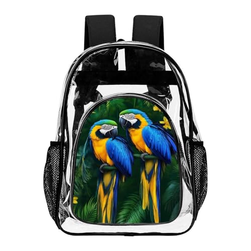 Waterproof Portable Concerts Essential Clear Backpacks Parrots Art for Adults Beach, Travel, Vacation, Sporting Event, Work Use
