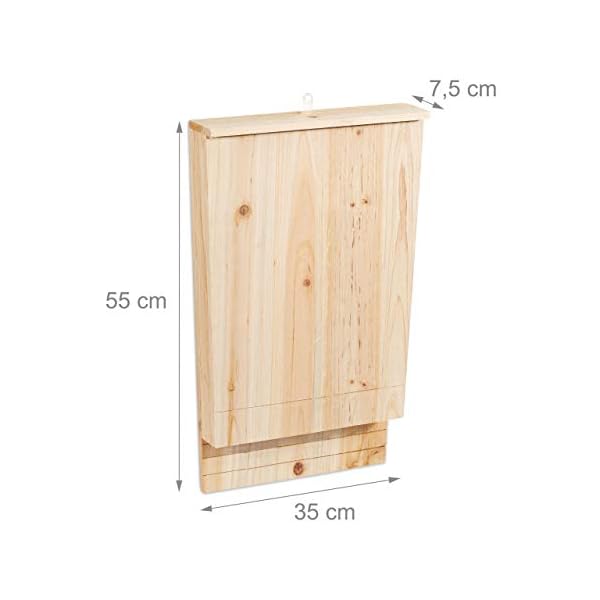 Relaxdays Fledermauskasten XL, großer Unterschlupf für Fledermäuse, aus unbehandeltem Holz, HxBxT: 55x35x7,5 cm, natur – Bild 5