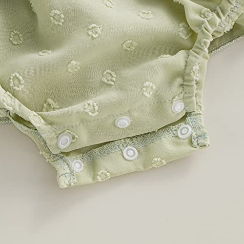 Infant Baby Girls Romper Dress Dot Pattern Short Sleeve Ruched Jumpsuits Skirts Hem Bodysuits Headband (Green Dots, 6-12 Months) #TOP6