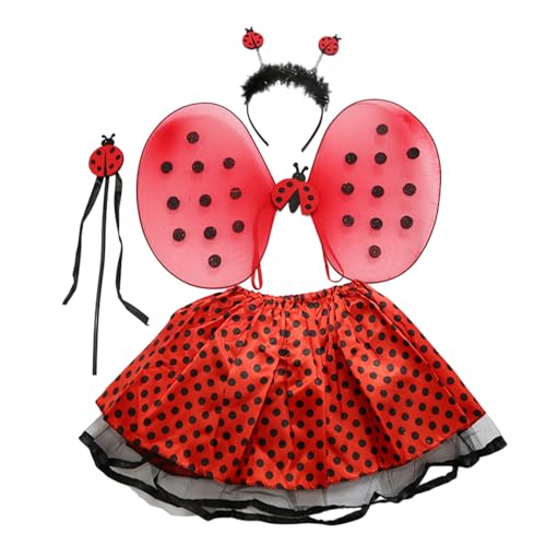 Limtula 4 piezas de disfraz para mujer, falda tutú de estrella, diadema de alas de mariquita, disfraz de fantasía para niños