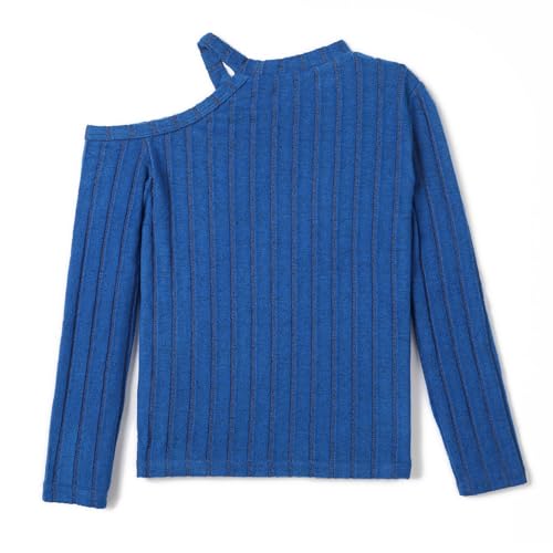 Image of ROMPERINBOX Long Sleeve Shirts for Girls 2 Pack - Fall Winter Ribbed Knit Tops with Asymmetrical Neck Size 8-12 Years
