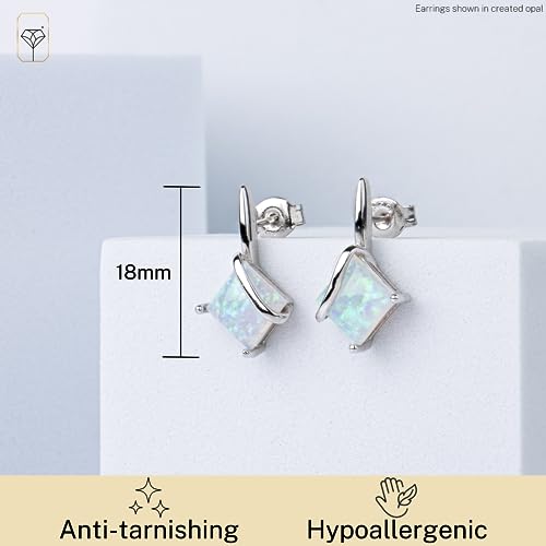 925 Sterling Silver Princess Cut Gemstone Square Drop Dangle Earrings for Women 7mm in Various Birthstones with Push Backs by MAX + STONE3