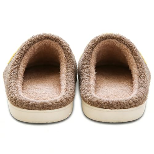 Image of Women's Men's Preppy Happy Face Slippers Comfy Warm Plush Slip-On House Slipper for Winter Indoor Soft Cushion Non-slip Fluffy Slides Slippers
