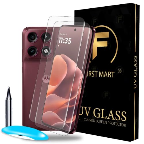 Image of FIRST MART UV Tempered Glass for Motorola Edge 70 Pro Plus - Pack of 2, 9H Full-Glue Curved Screen Protectors, HD Clear, Fingerprint Compatible, Installation Kits | Crystal Clear