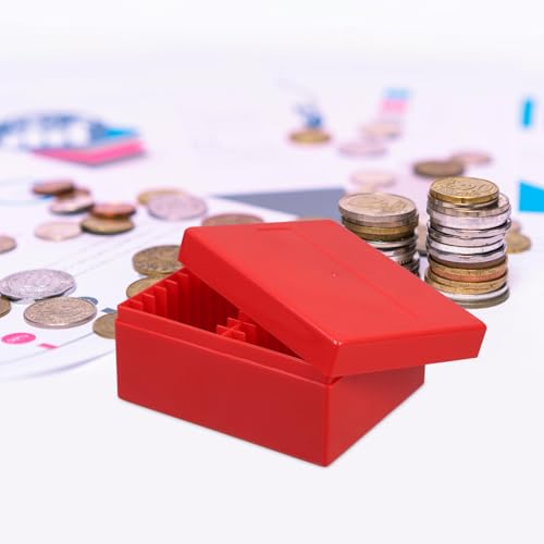 Caja plástica roja para almacenamiento de monedas con tapa de rosca miniatura 5