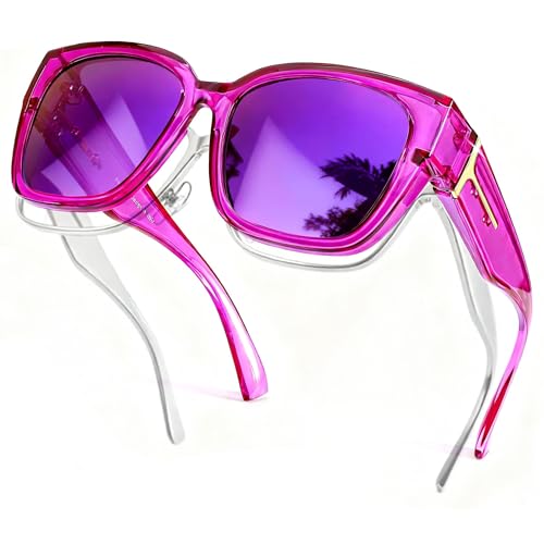 Image of SIPHEW Mirrored Sunglasses Polarized Fit Over Glasses for Women - Trendy Large Square w UV400 Protection Sun Glasses