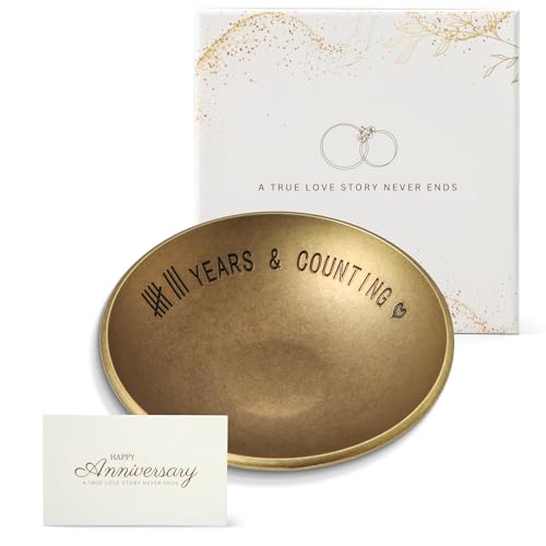 Urllinz Bronze 8 Year Anniversary Wedding Gifts - 8th Anniversary Jewelry Tray for Him Men Wife Couple, Bronze Ring Holder Dish & Card & Gift Box, 4"